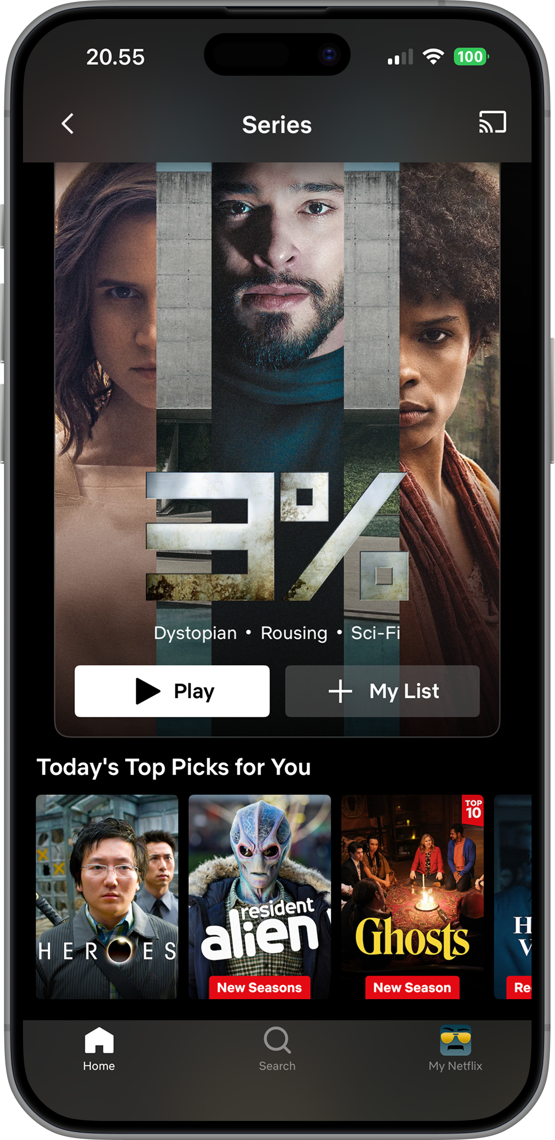 Netflix's Today's Top Picks for You row, shown with no reason why